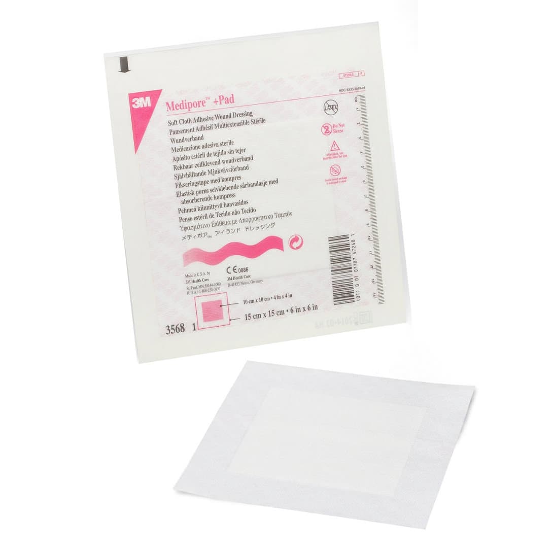 3M Medipore Plus Pad Soft Cloth Adhesive Wound Dressing, 6 x 6 Inch - Image 1