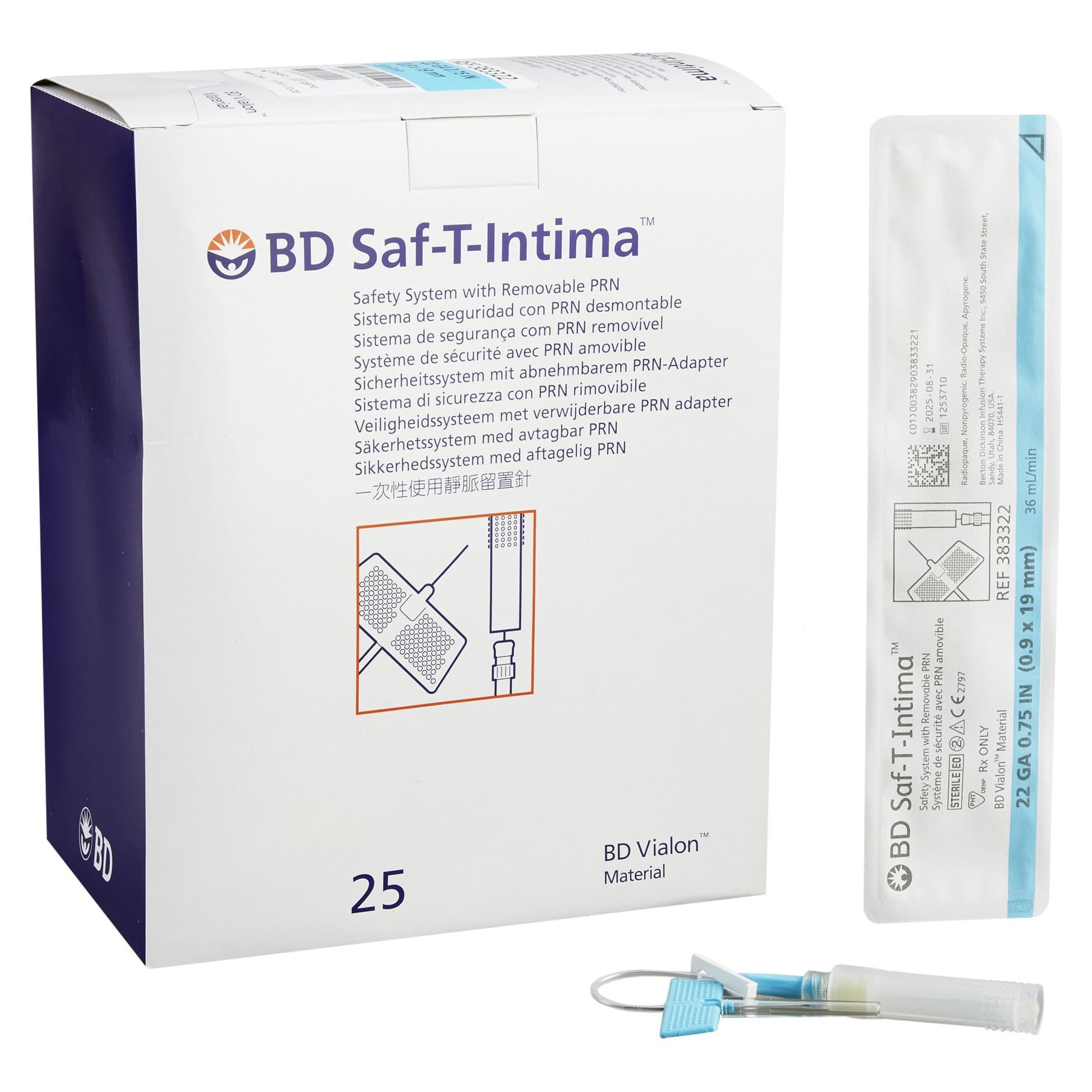 BD Closed IV Catheter 22 Gauge, 0.75 Inch Retracting Needle, PRN Port Type - Case of 200 - Image 1