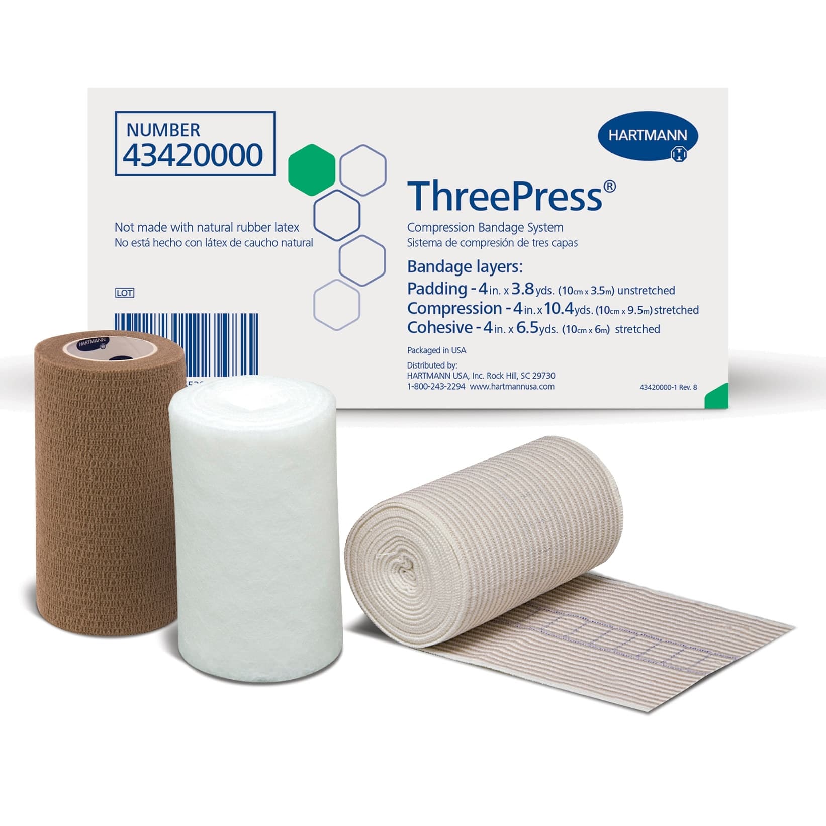 ThreePress 3 Layer Compression Bandage System Tan-White NonSterile, Multiple Sizes - Case of 8 - Image 1