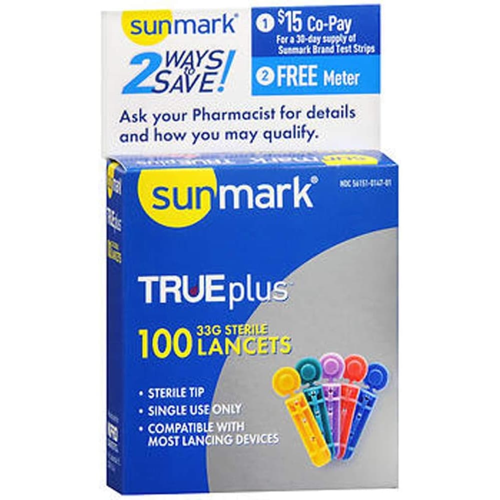 Sunmark Lancet for Lancing Device Needle Sterile Multiple Sites Disposable, Dark Blue, 30 Gauge - Box of 100 - Image 1
