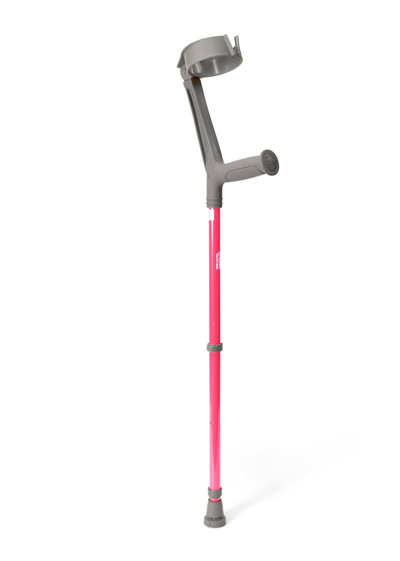 Walk Easy adult forearm articulated crutches with 4" full cuff (pair) - Neon pink - Image 1