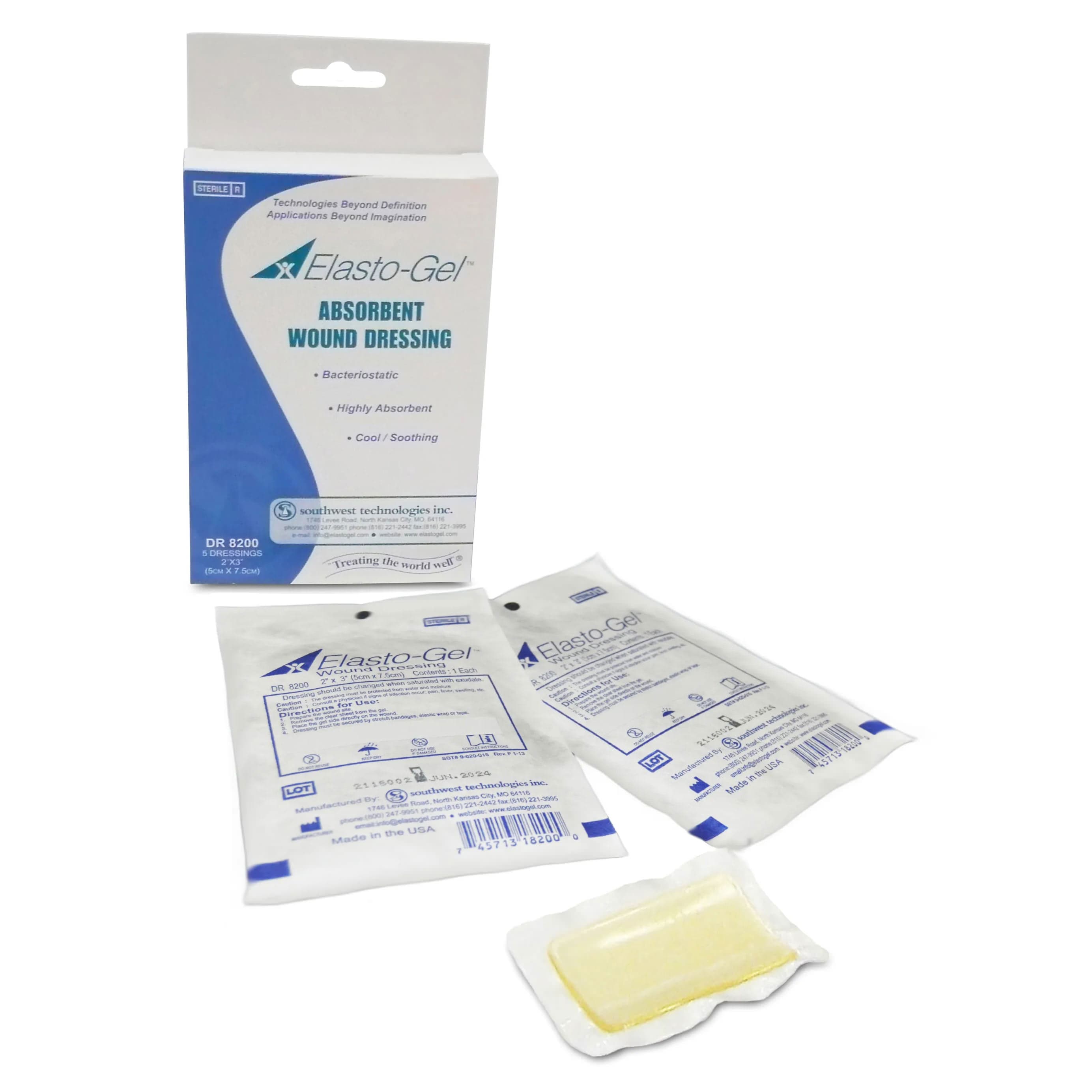 Elasto-Gel Absorbent Wound Dressing, 4-Way Stretch Backing, 2 x 3 Inch - Box of 5 - Image 1