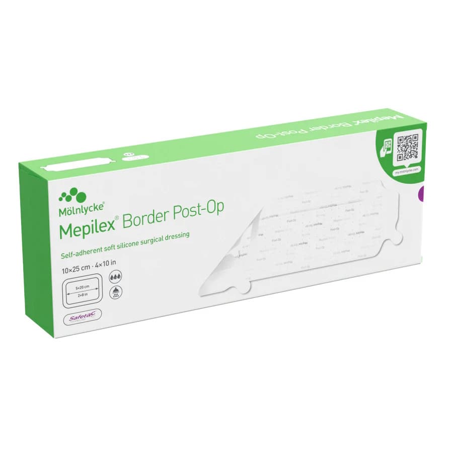 Mepilex Border Post-Op Ag Antimicrobial Dressing, 4 x 10 Inch - Box of 5 - Image 1