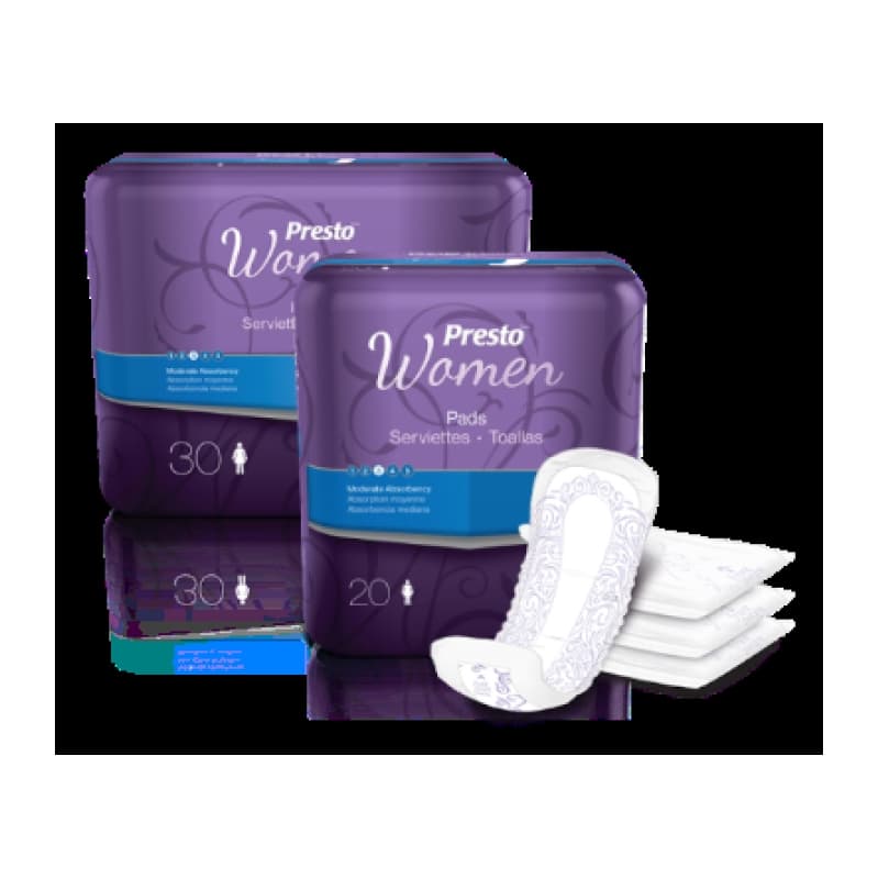 Presto Pads for Women, Moderate Absorbency, Long - Package of 30 - Image 1