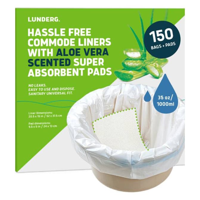 Lunderg Commode Liners with Absorbent Pads, 150/Box, Aloe Vera - Image 1