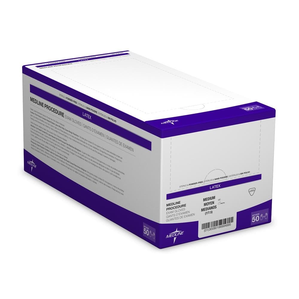 Medline Sterile Powder-Free Latex Exam Gloves, Large - Box of 50 - Image 1