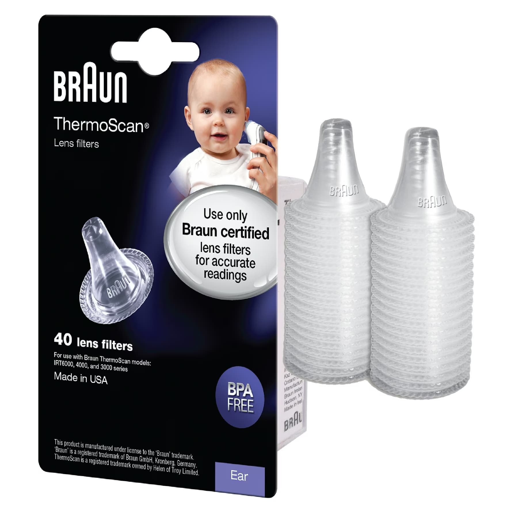 Kaz Disposable Lens Filter For Braun ThermoScan Thermometer, 4 x 4 x 6 Inch - Box of 40
