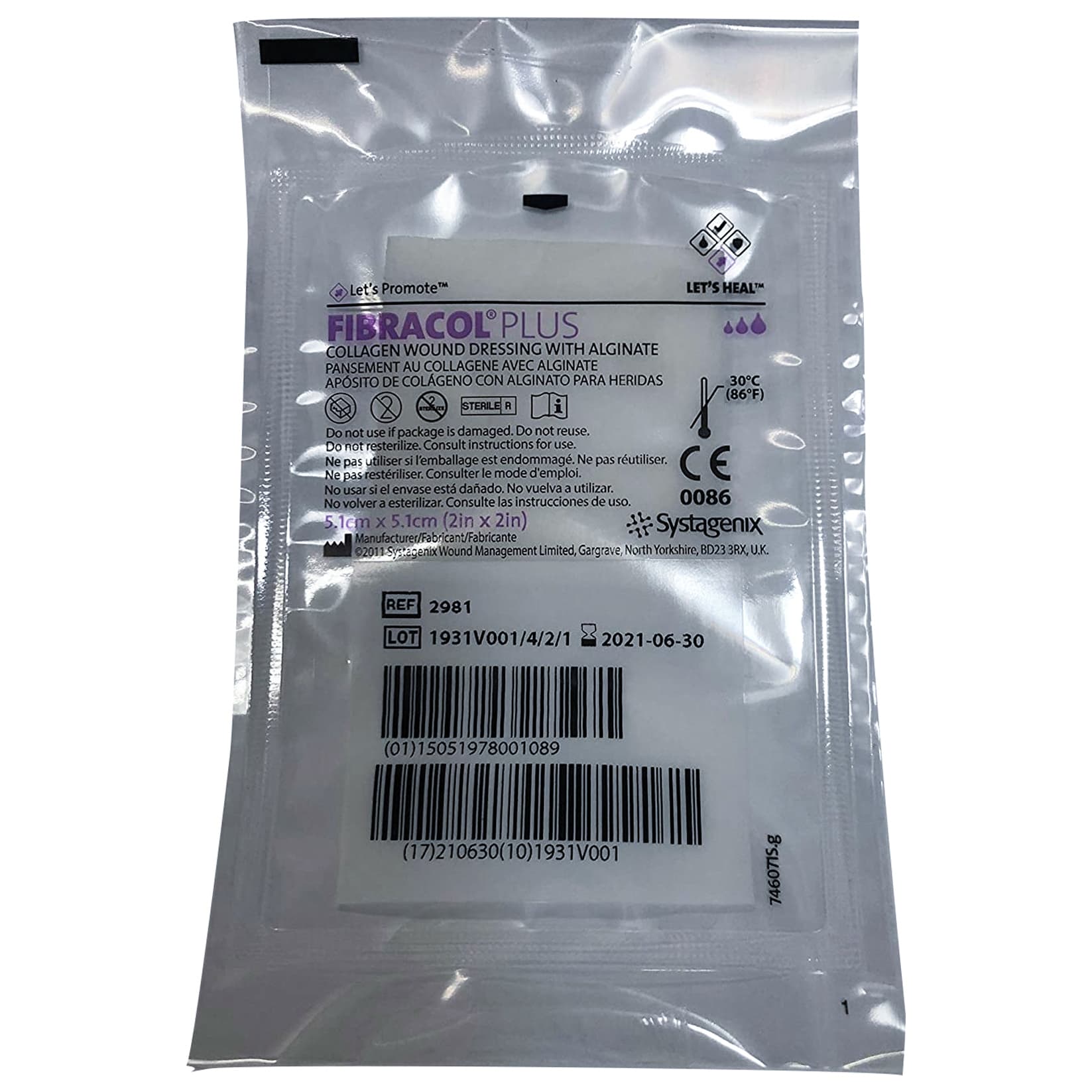 Fibracol Plus Collagen Wound Dressing with Alginate, 2 x 2 Inch - Each - Image 1