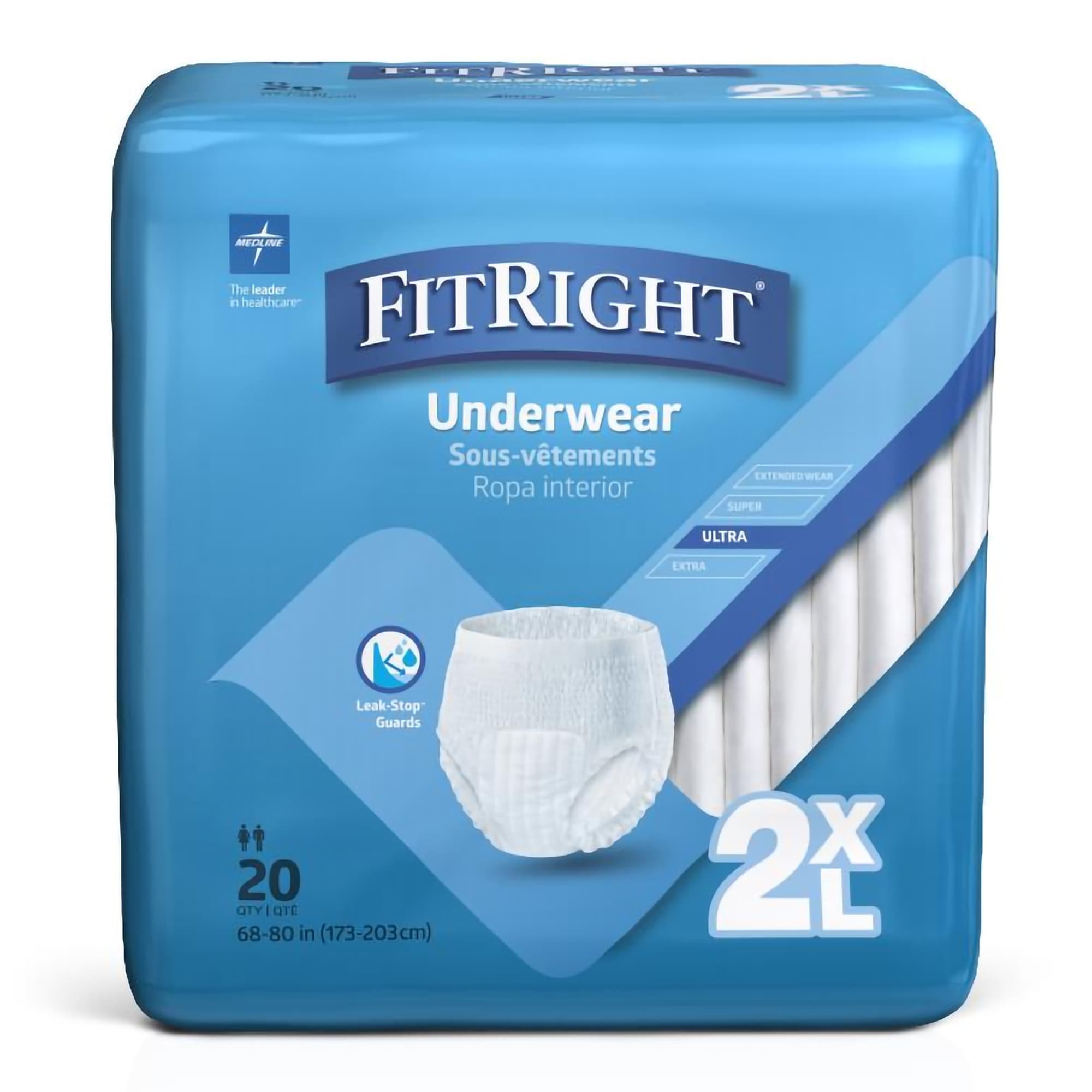 FitRight Ultra Adult Incontinence Underwear, 2XLarge - Bag of 20 - Image 1