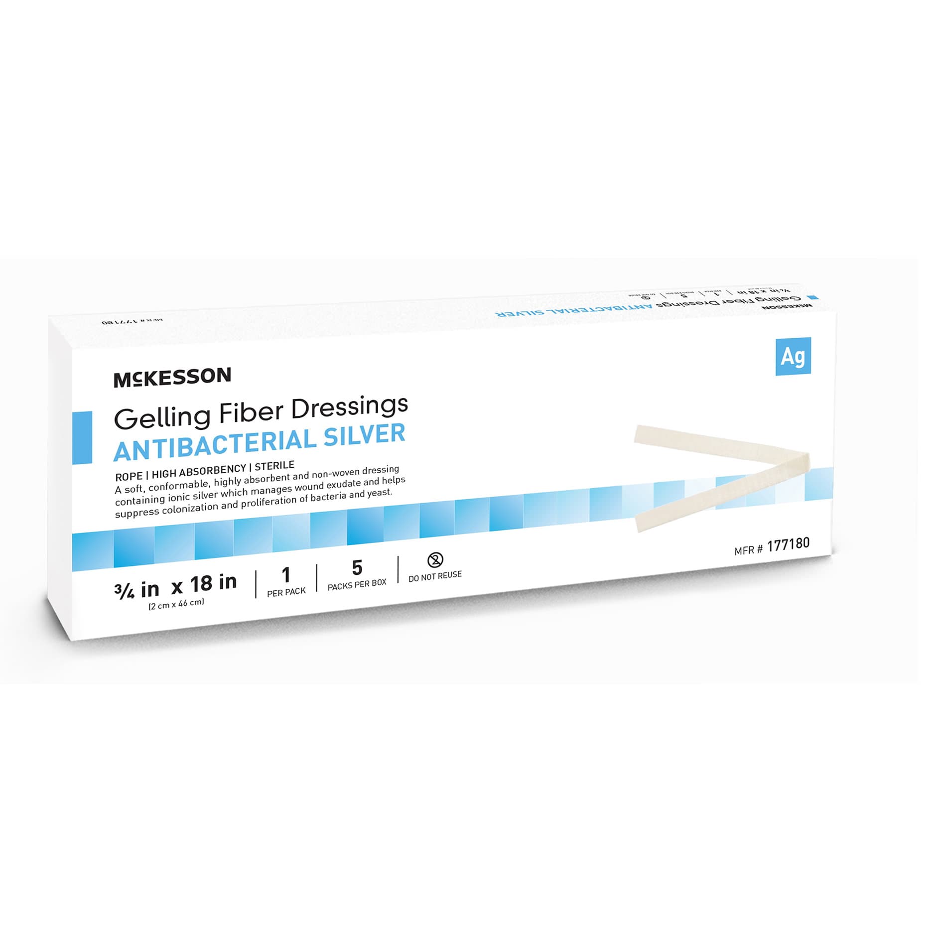 McKesson Silver Gelling Fiber Dressing White 3/4 x 18 Inch Ionic Silver Rope - Image 1