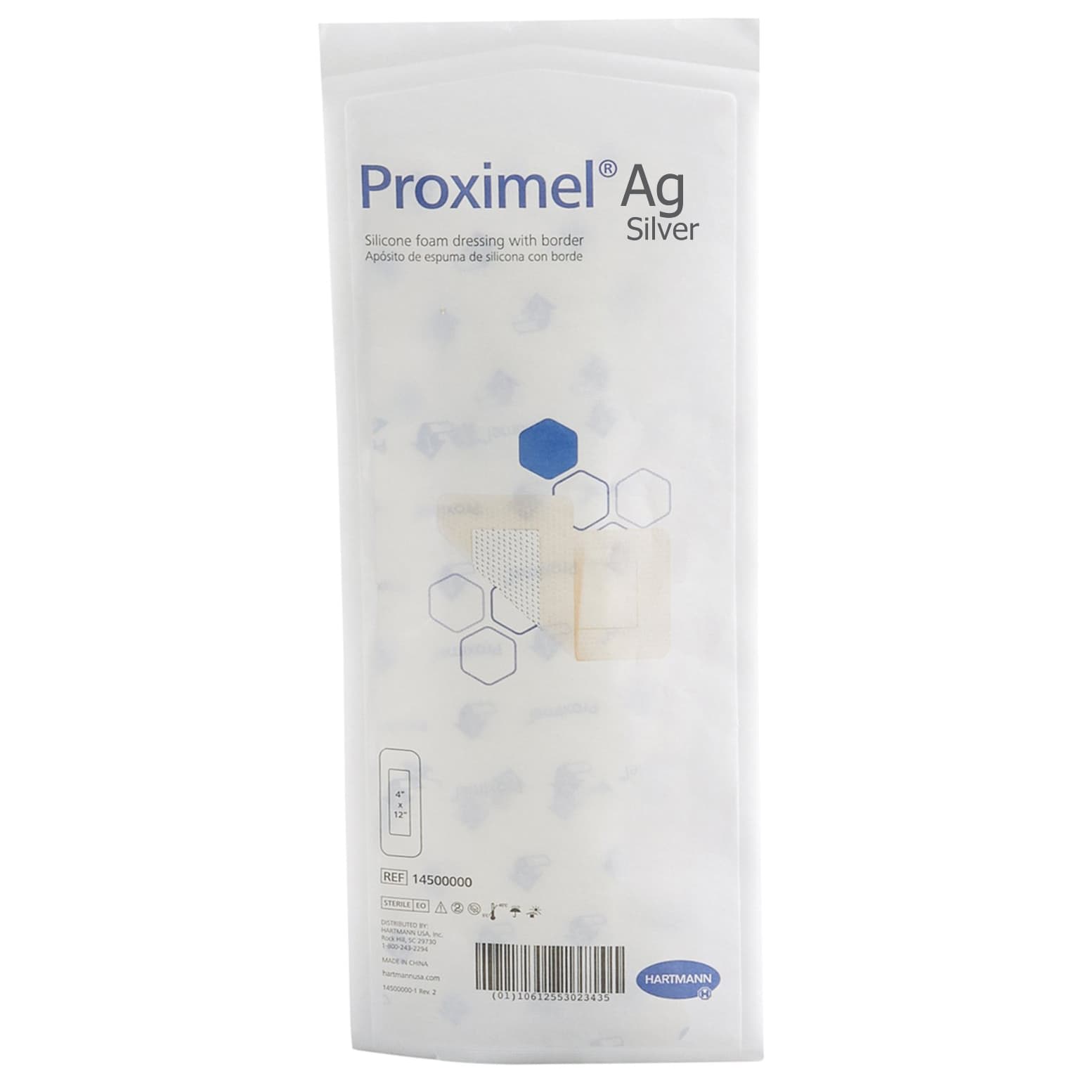 Proximel Ag Silicone Bordered Foam Dressing, Sterile, 4 x 12 Inch - Each - Image 1
