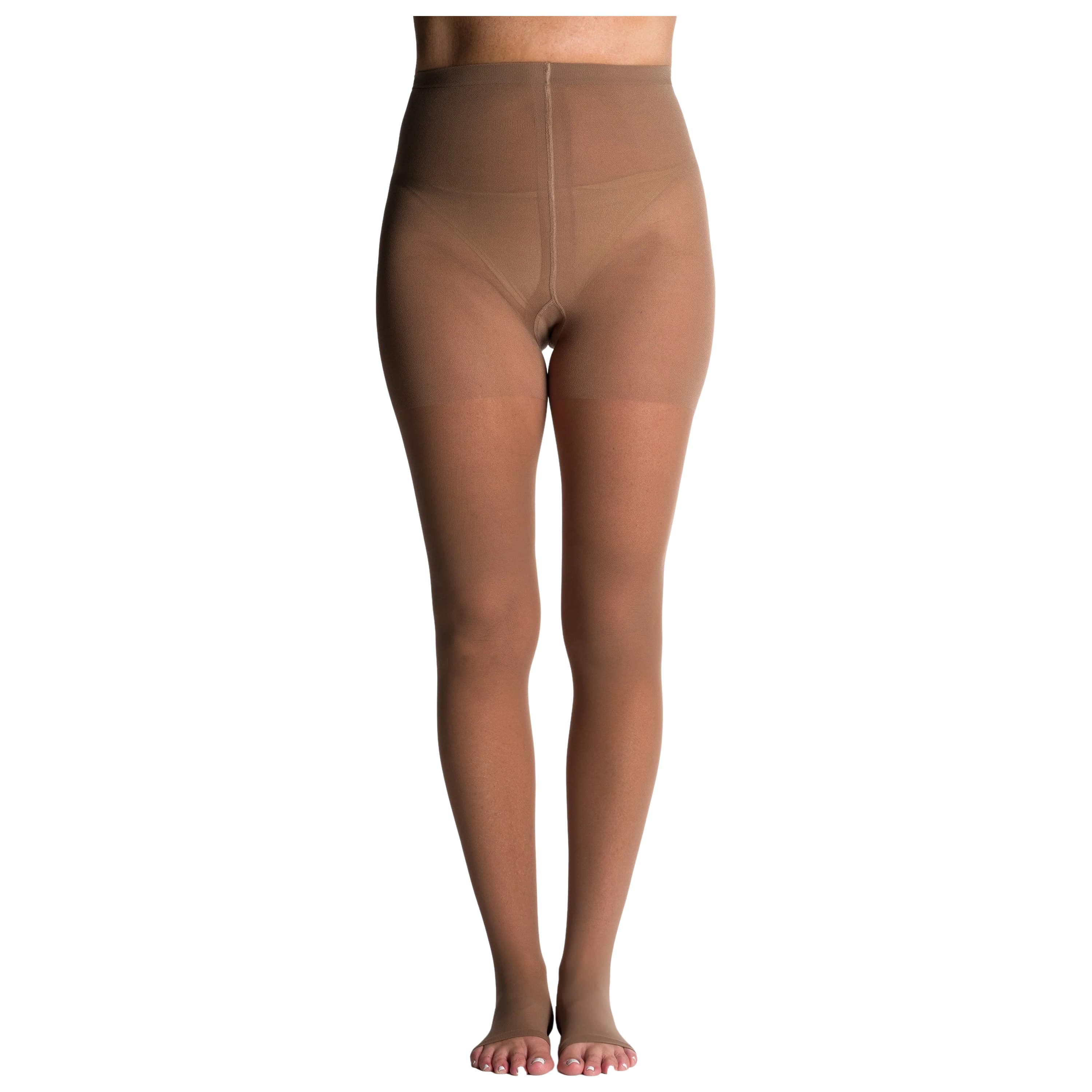 Sigvaris Women's Style Sheer Open Toe Compression Pantyhose, 30-40mmHg Medium-Long, Cafe - Pair - Image 1