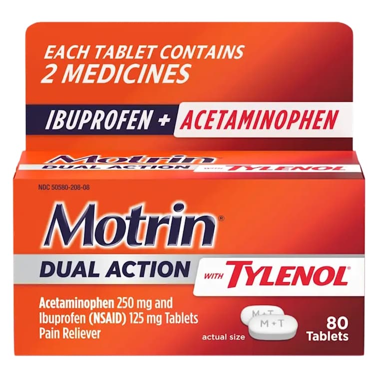 Motrin Dual Action with Tylenol Caplets - Pack of 80