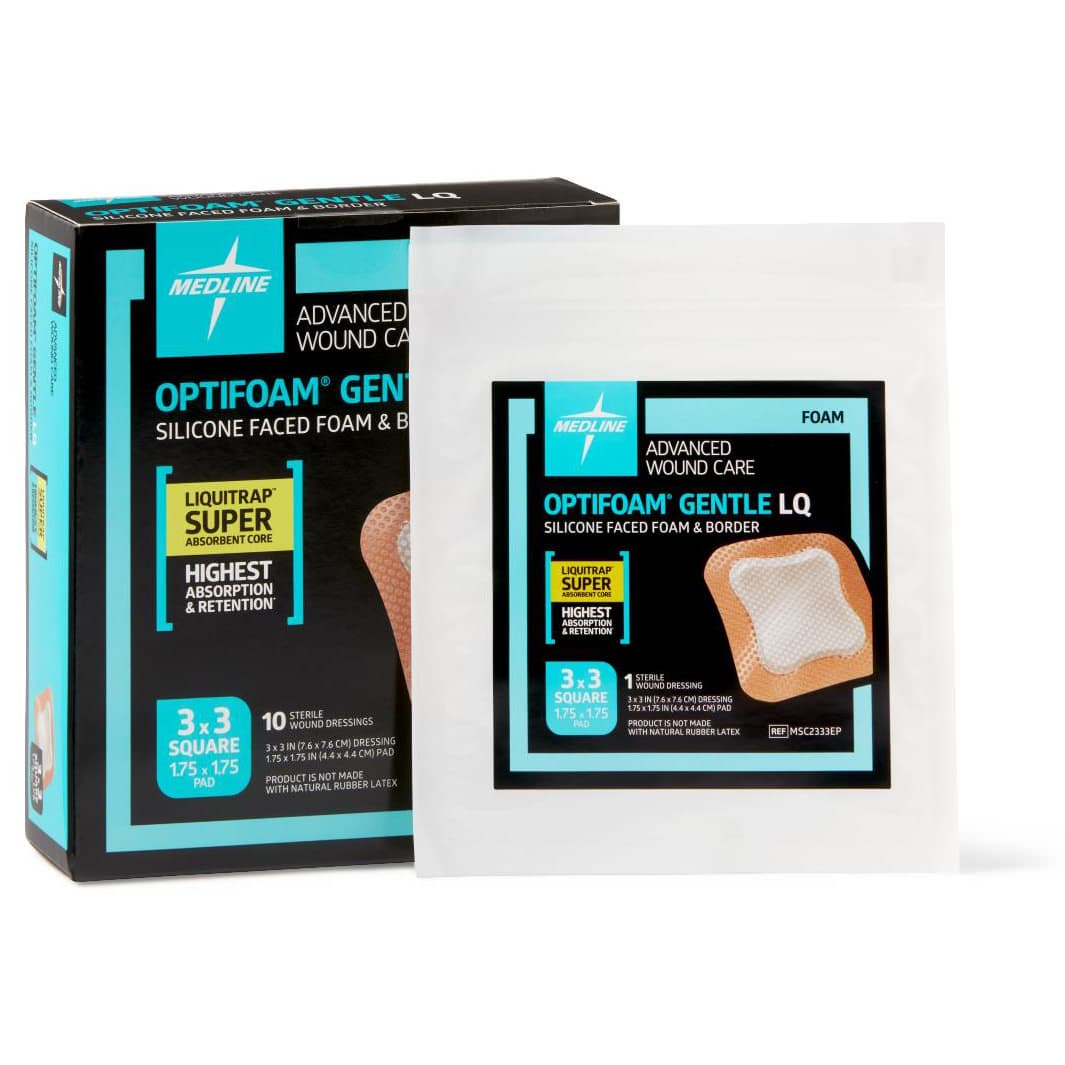 Optifoam Gentle LQ Silicone-faced Border Foam Dressing, Sterile, 3 x 3 Inch - Case of 100 - Image 1
