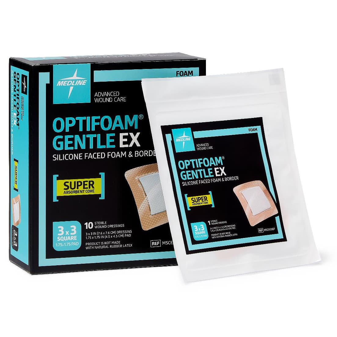 Optifoam Gentle EX Silicone-Faced Border Foam Dressing, Sterile, 3 x 3 Inch - Case of 100 - Image 1