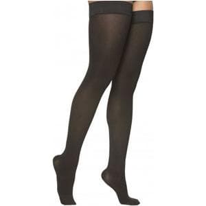 Sigvaris Essential Cotton Women Thigh-High with Grip-Top Compression Stockings 20-30 mmHg, Closed Toe, Medium-Long, Black - Pair - Image 1