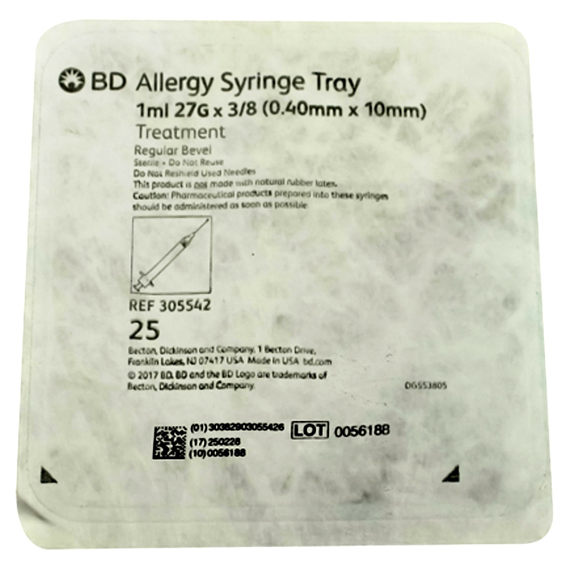 BD 1 mL Allergist Tray with Permanently Attached Needle, 27 Gauge, 3/8 Inch - Case of 40 - Image 1