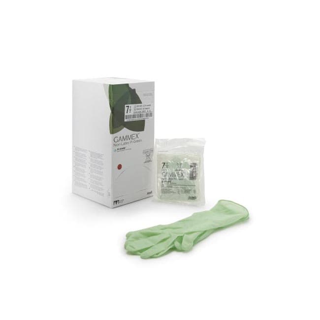 GAMMEX Non-Latex PI Green Surgical Glove Light Green Beaded Cuff Standard, Size 7.5 - Case of 200 - Image 1