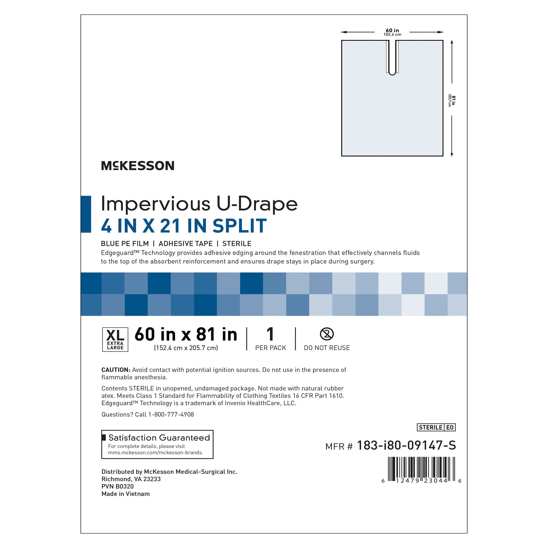 McKesson Blue Orthopedic Drape, 60 W x 81 L Inch - Case of 30 - Image 1