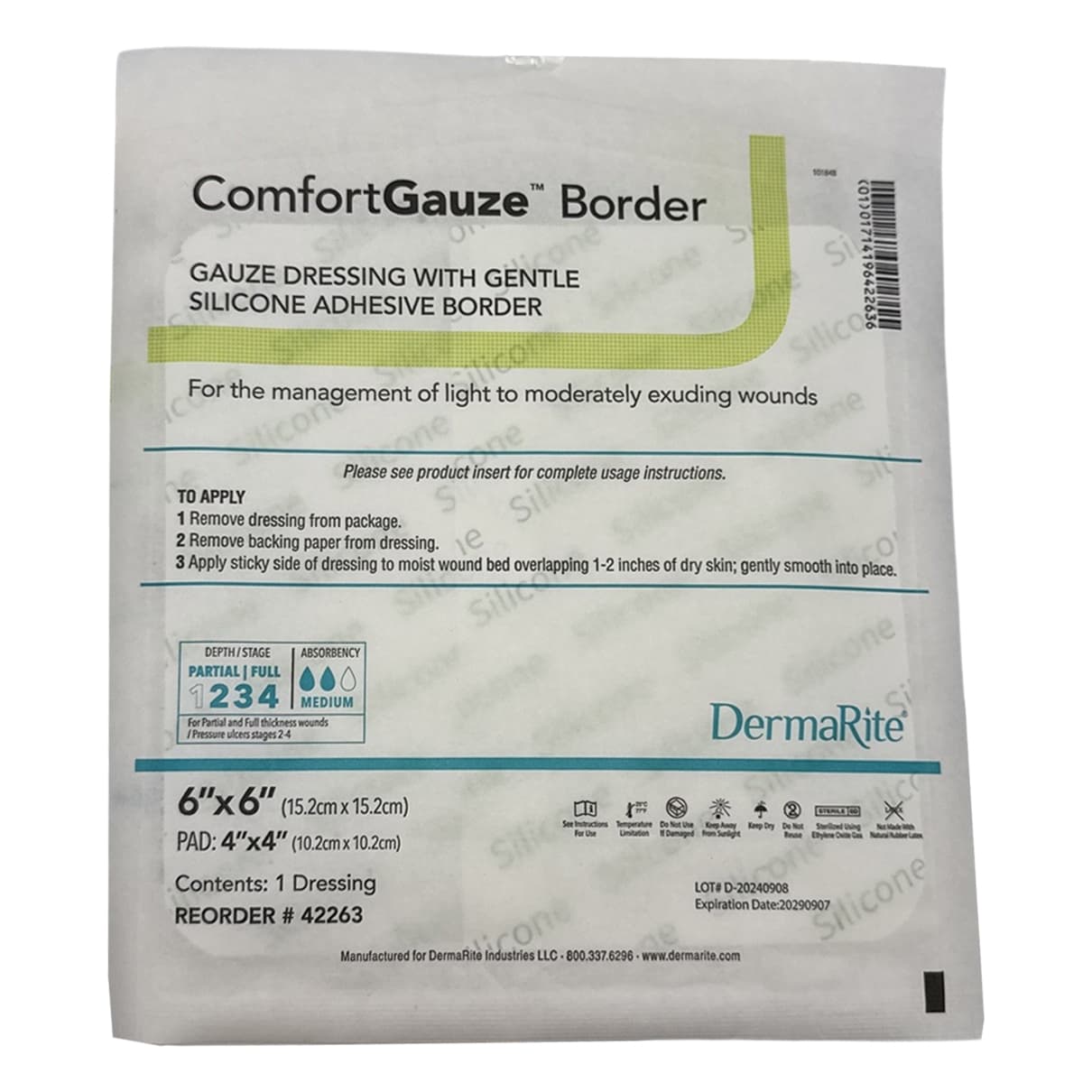ComfortGauze Border Gauze Dressing with Silicone Adhesive Border, 6 x 6 Inch - Each - Image 1