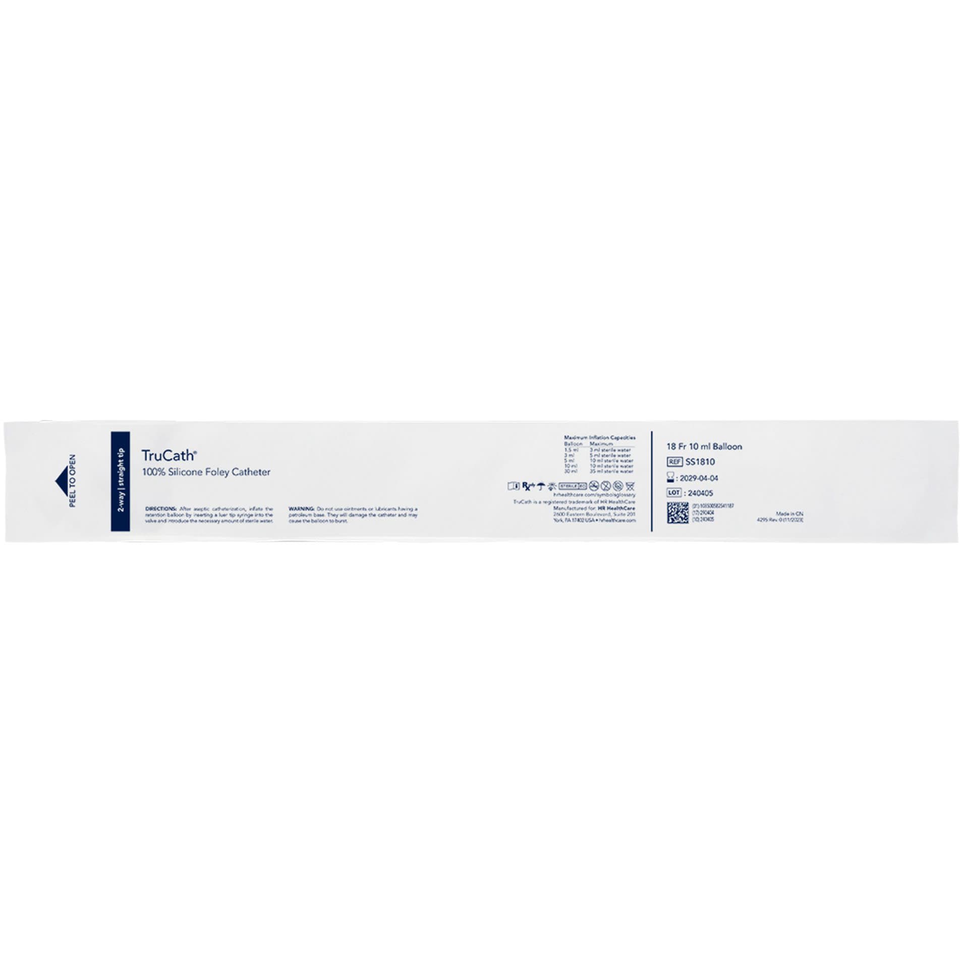 TruCath 100% Silicone 2-Way Foley Catheter, 18 Fr, 10 mL Balloon - Each - Image 1