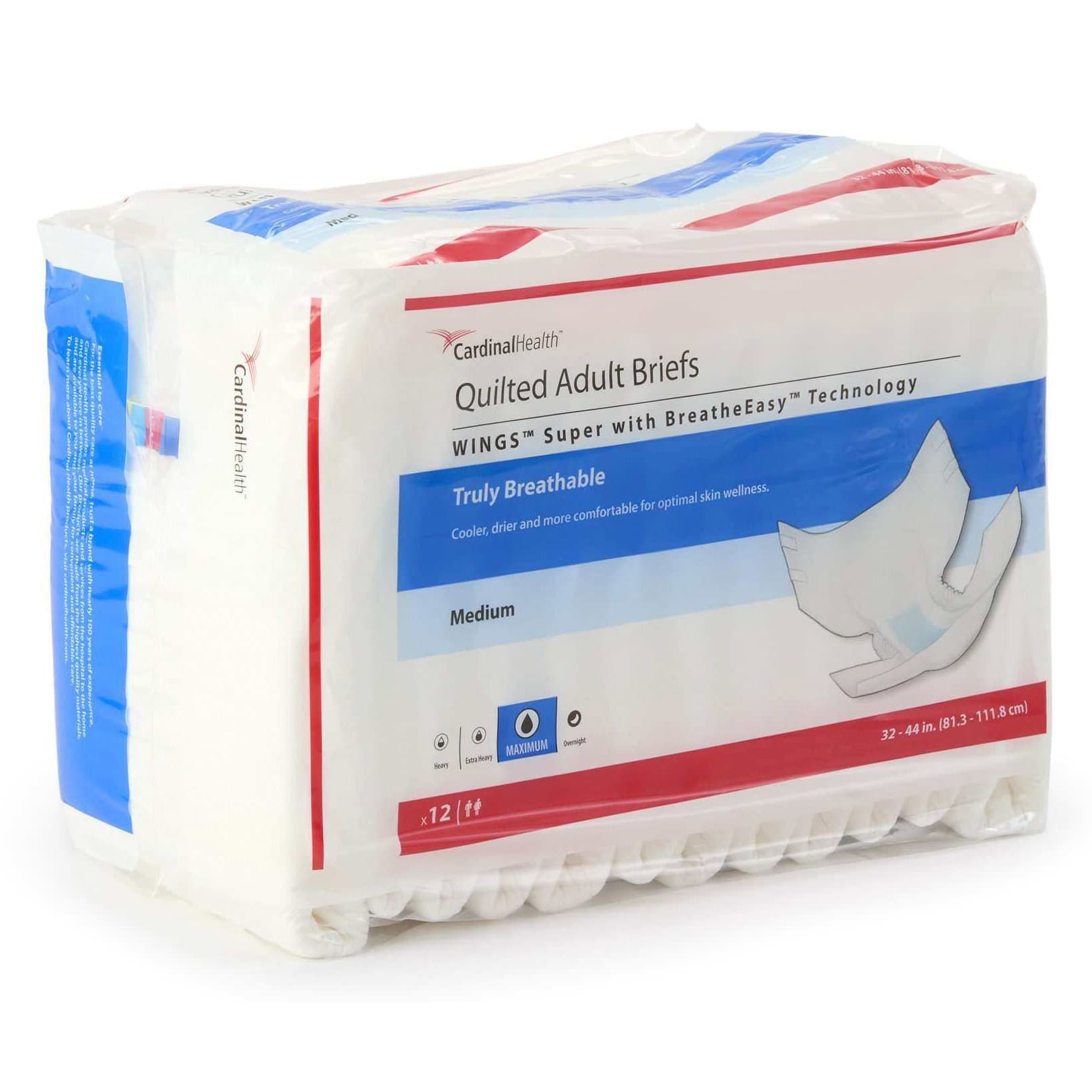 Cardinal Health Wings Super Quilted Adult Briefs, Medium - Bag of 12 - Image 1