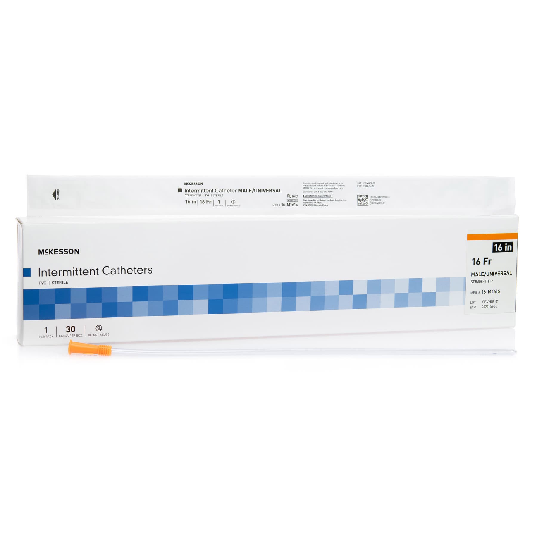 McKesson Uncoated PVC Urethral Catheter, 16 Fr, 16 Inch - Box of 30 - Image 1