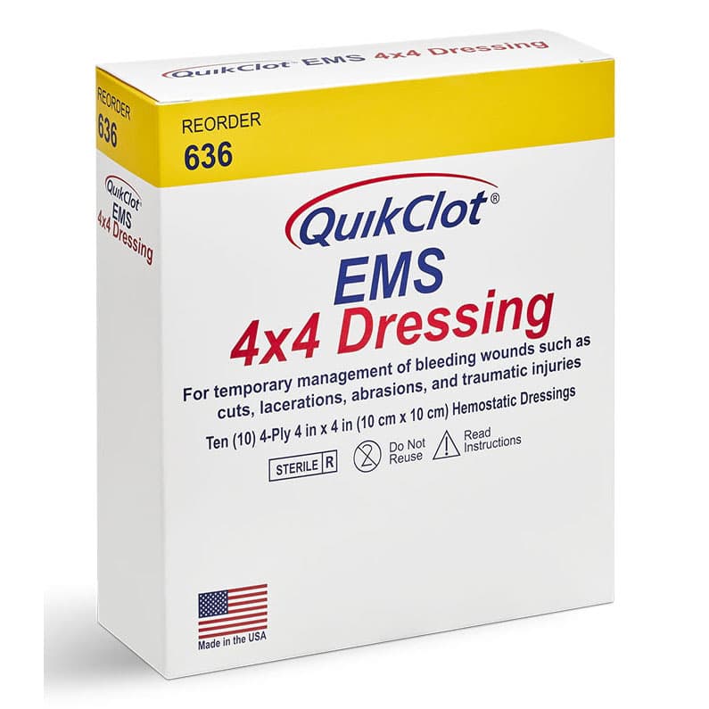 QuickClot EMS Hemostatic Dressing with X-Ray Indicator 4 x 4 Inch Sterile - Box of 10 - Image 2