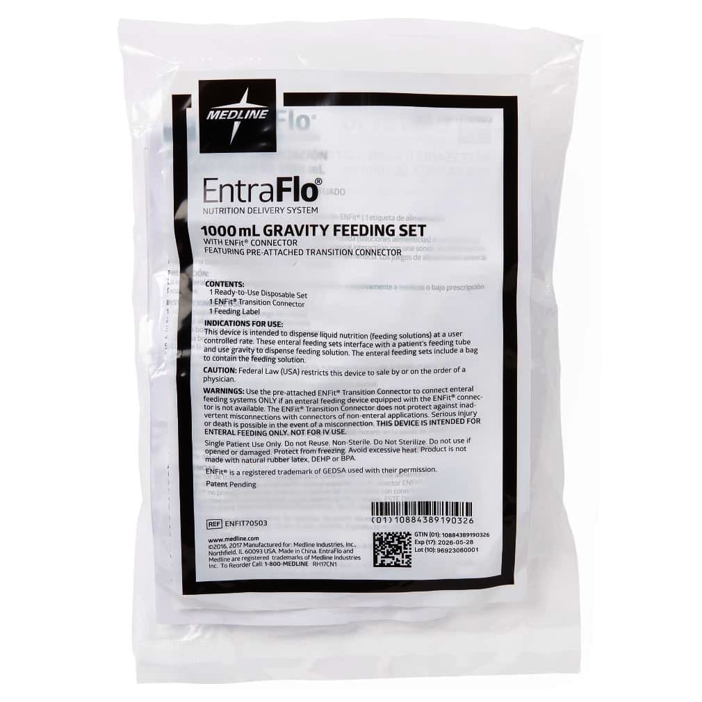 Medline EntraFlo Gravity Feeding Set with Preattached EnFit Connector, 1000 mL Bag - Image 2
