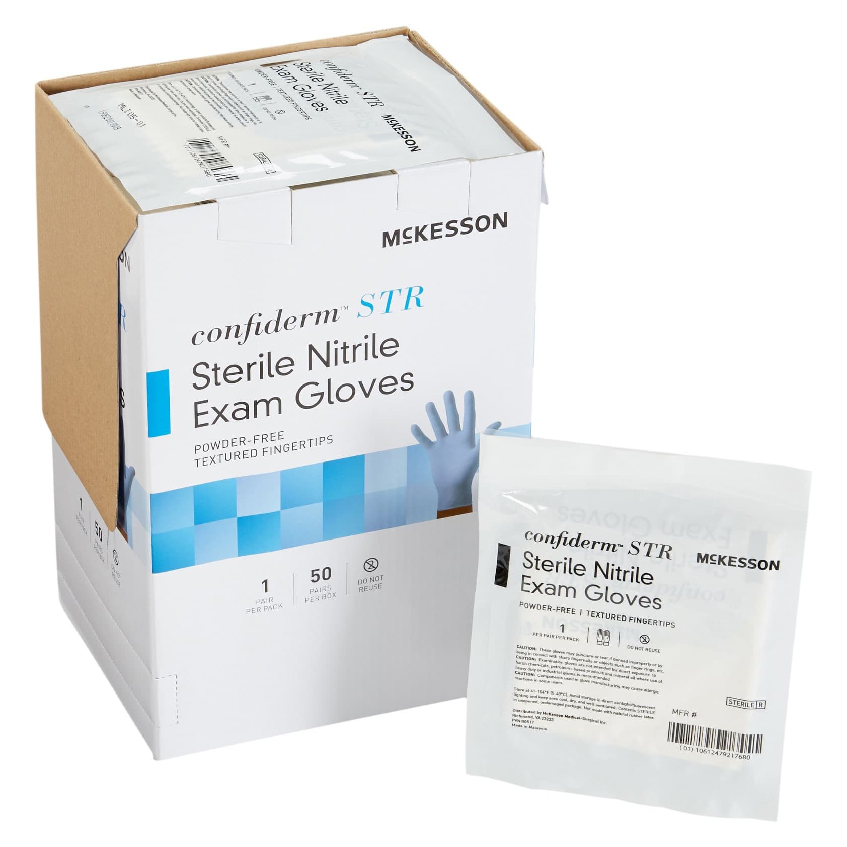 McKesson Confiderm STR Nitrile Powder Free Exam Glove, Blue, Medium - Case of 400 - Image 1