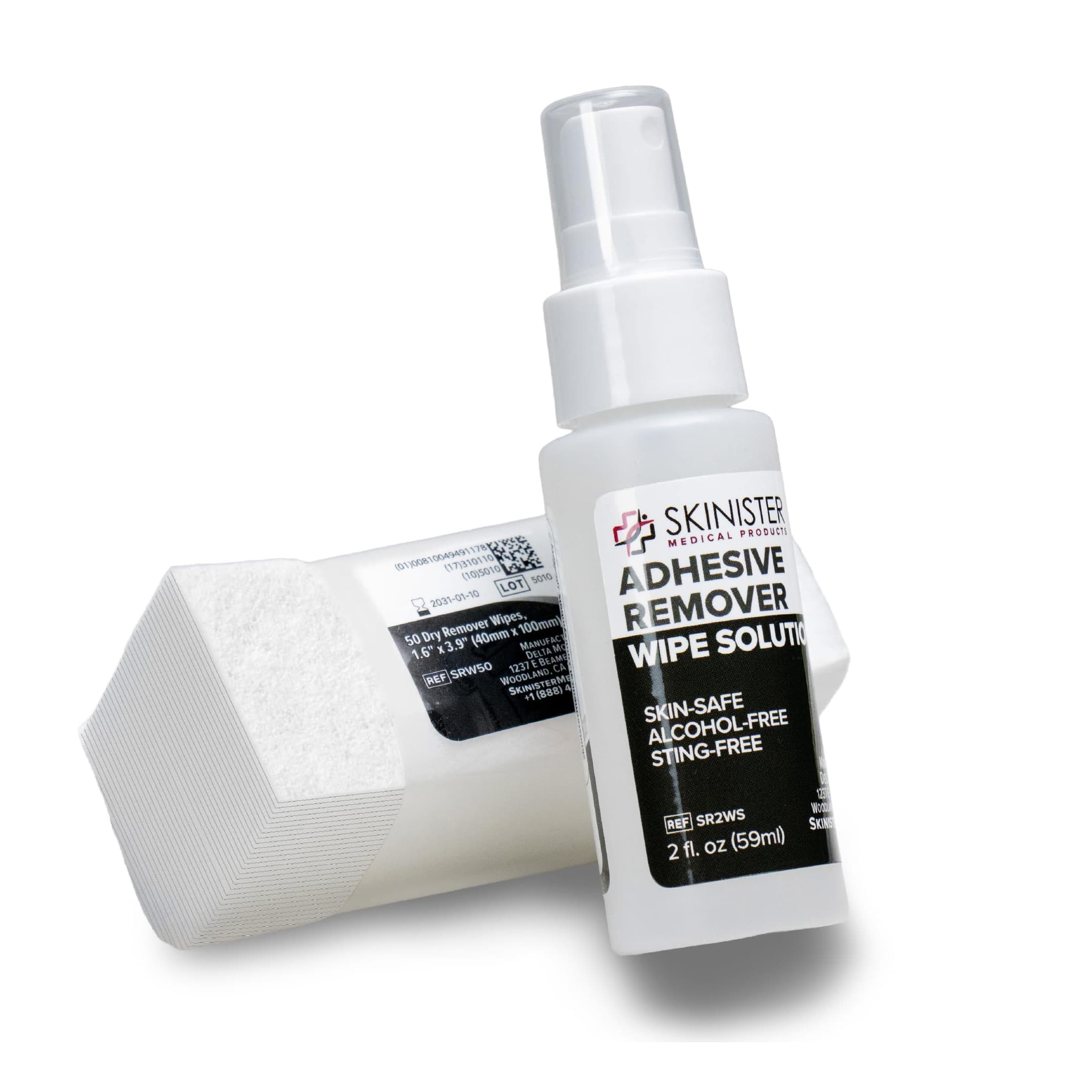 Skinister Hybrid Adhesive Remover Wipes + Spray Solution, 2 oz - Box of 50 - Image 1