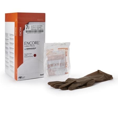 ENCORE Latex Micro Surgical Glove Brown Beaded Cuff Micro, Size 7.5 - Box of 50 - Image 1