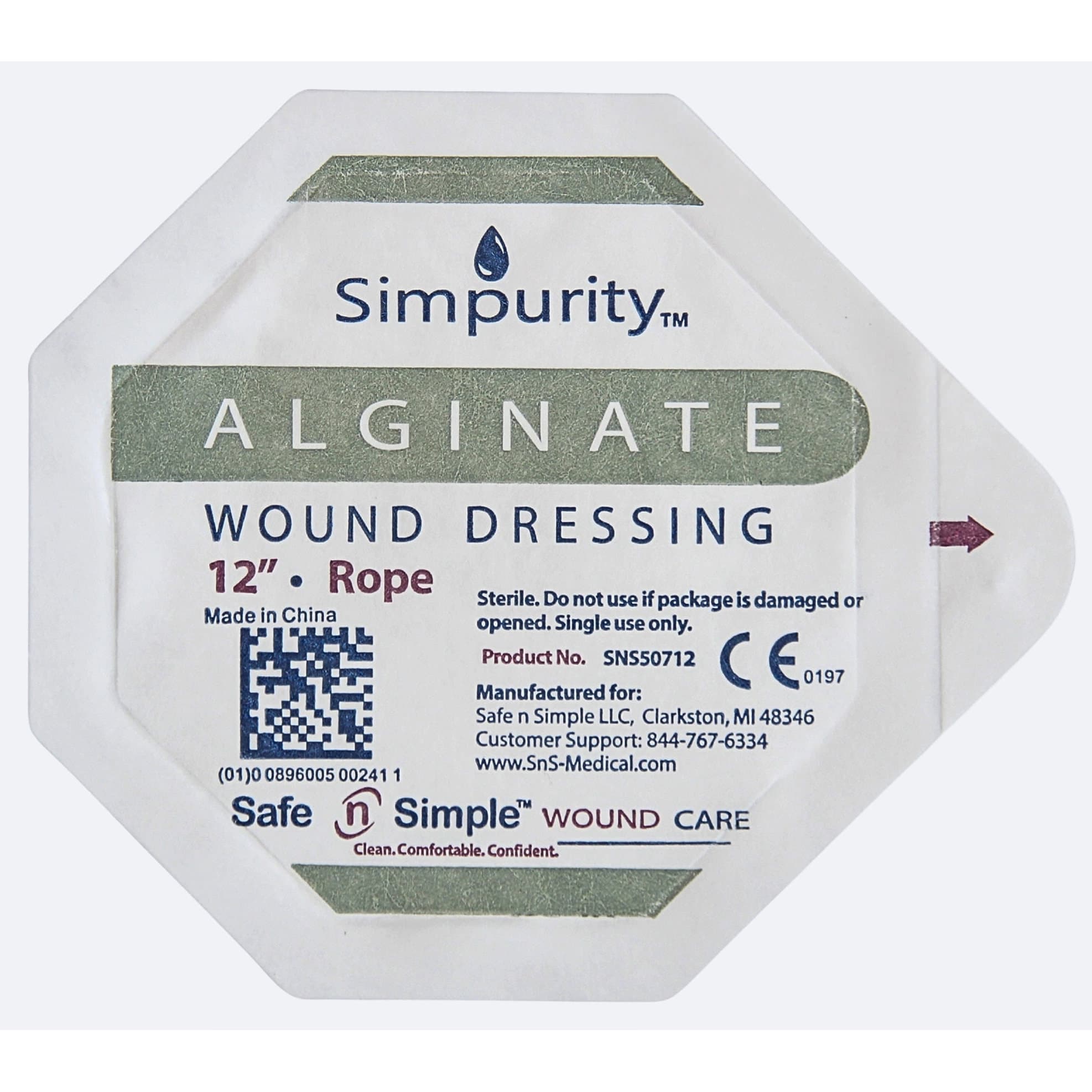 Simpurity Calcium Alginate Wound Dressing, 1 x 12 Inch, Rope - Each - Image 1