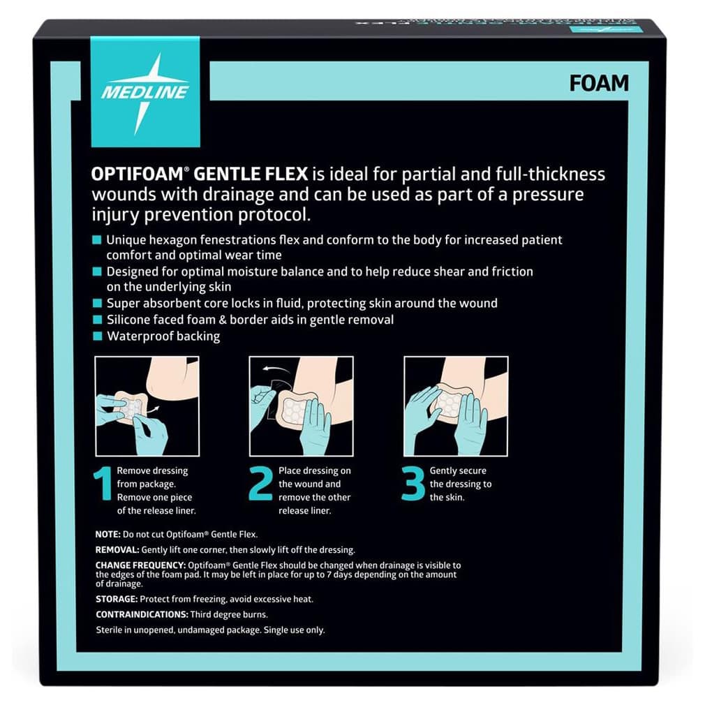 Optifoam Gentle Flex Silicone Foam Dressing with Border High Absorbency Sterile, 4 x 4 Inch - Box of 10 - Image 1