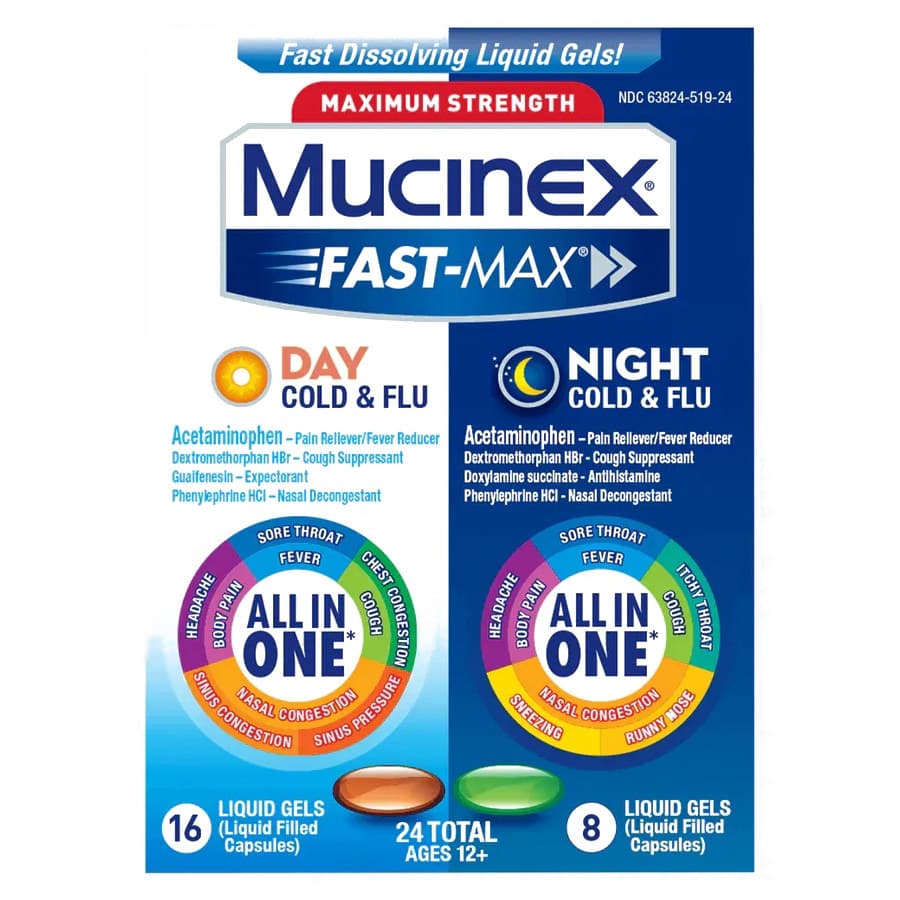 Mucinex Maximum Strength Fast-Max Day and Night Cold & Flu - Case of 24 - Image 1