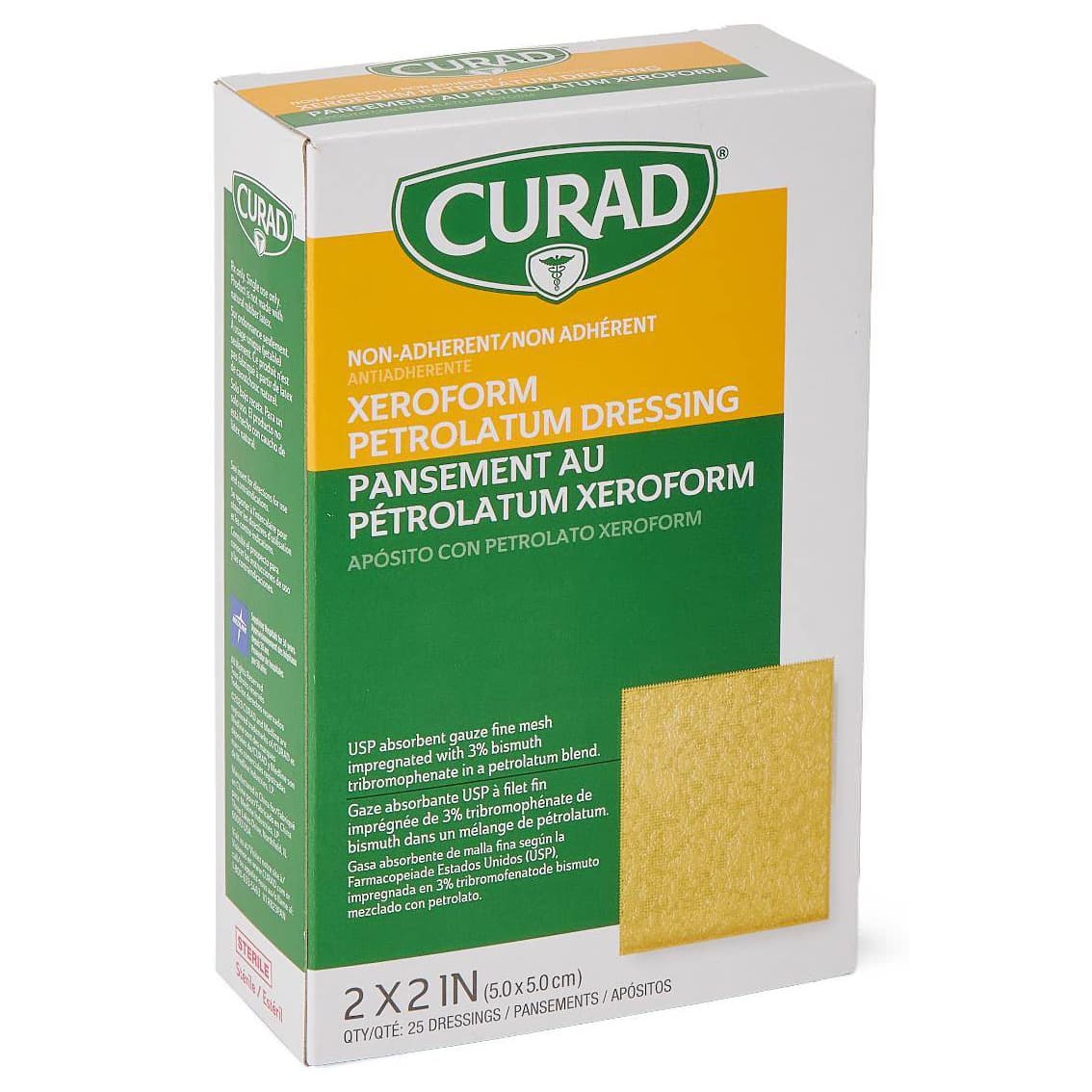Curad Non Adherent Xeroform Petrolatum Gauze Dressing, 2 x 2 Inch - Case of 150 - Image 1