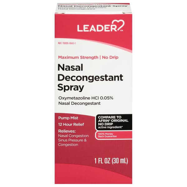 Leader 12 Hour Nasal Decongestant Spray, Oxymetazoline HCl 0.05%, 0.5 oz - Each - Image 1