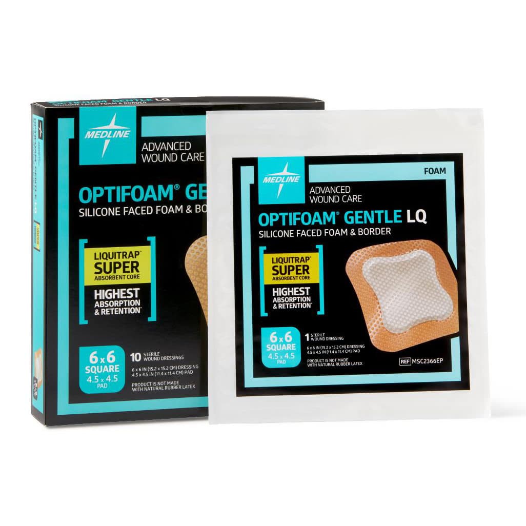 Optifoam Gentle LQ Silicone-faced Border Foam Dressing, Sterile, 6 x 6 Inch - Box of 10 - Image 1