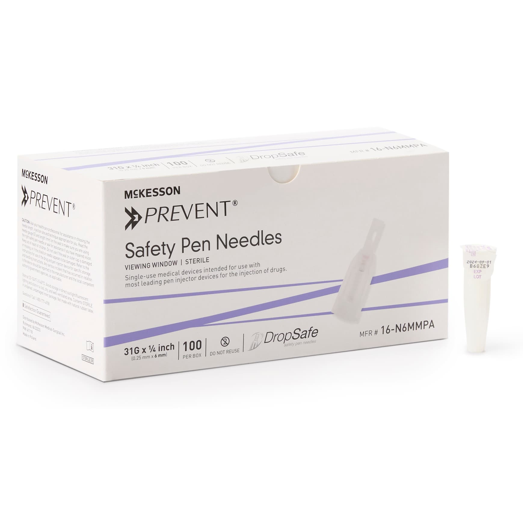 McKesson Prevent Safety Pen Needle, 1/4 Inch Length - Case of 2000 - Image 1