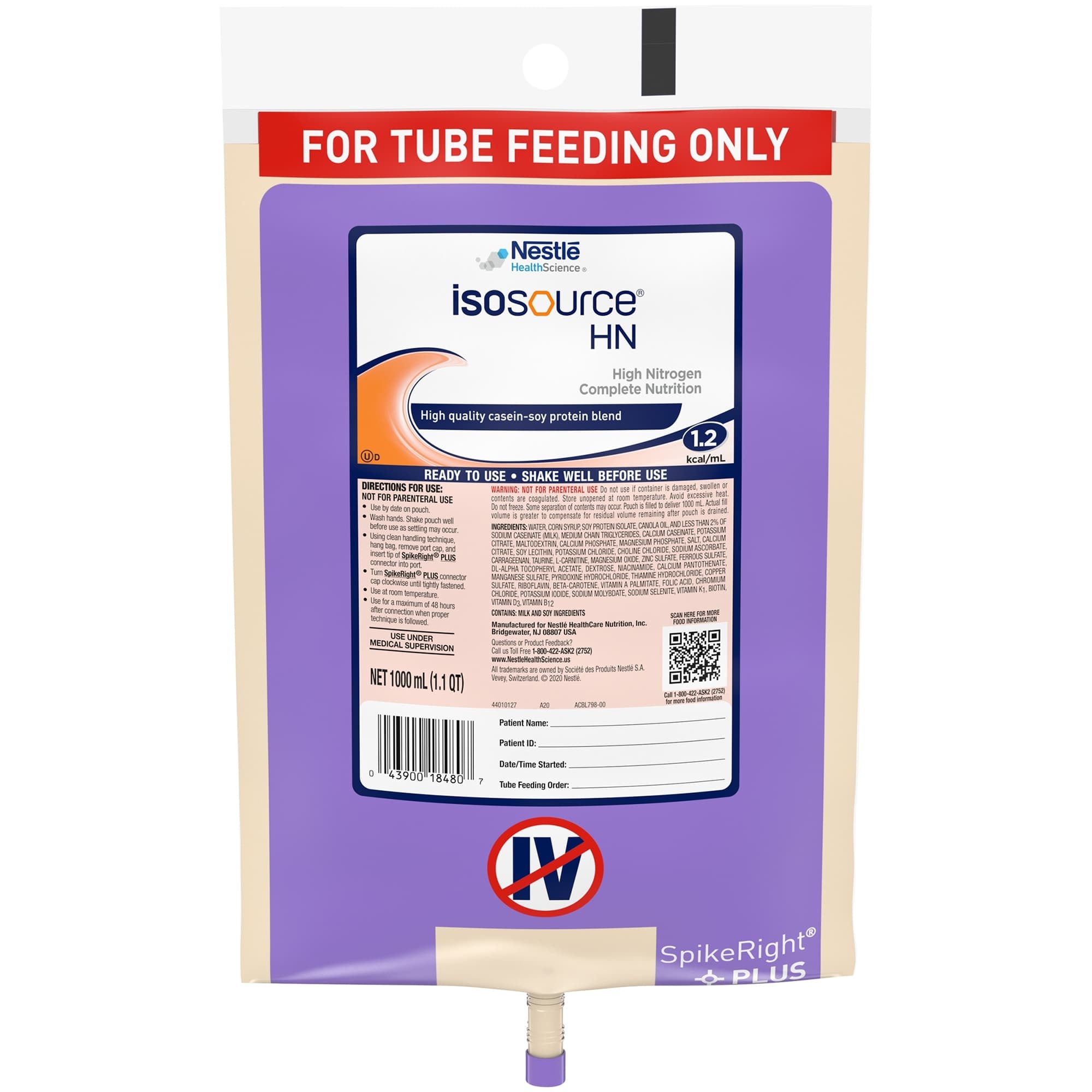 Isosource High Nitrogen 1.2 Kcal Ready to Hang Tube Feeding Formula, 33.8 oz - Each - Image 1