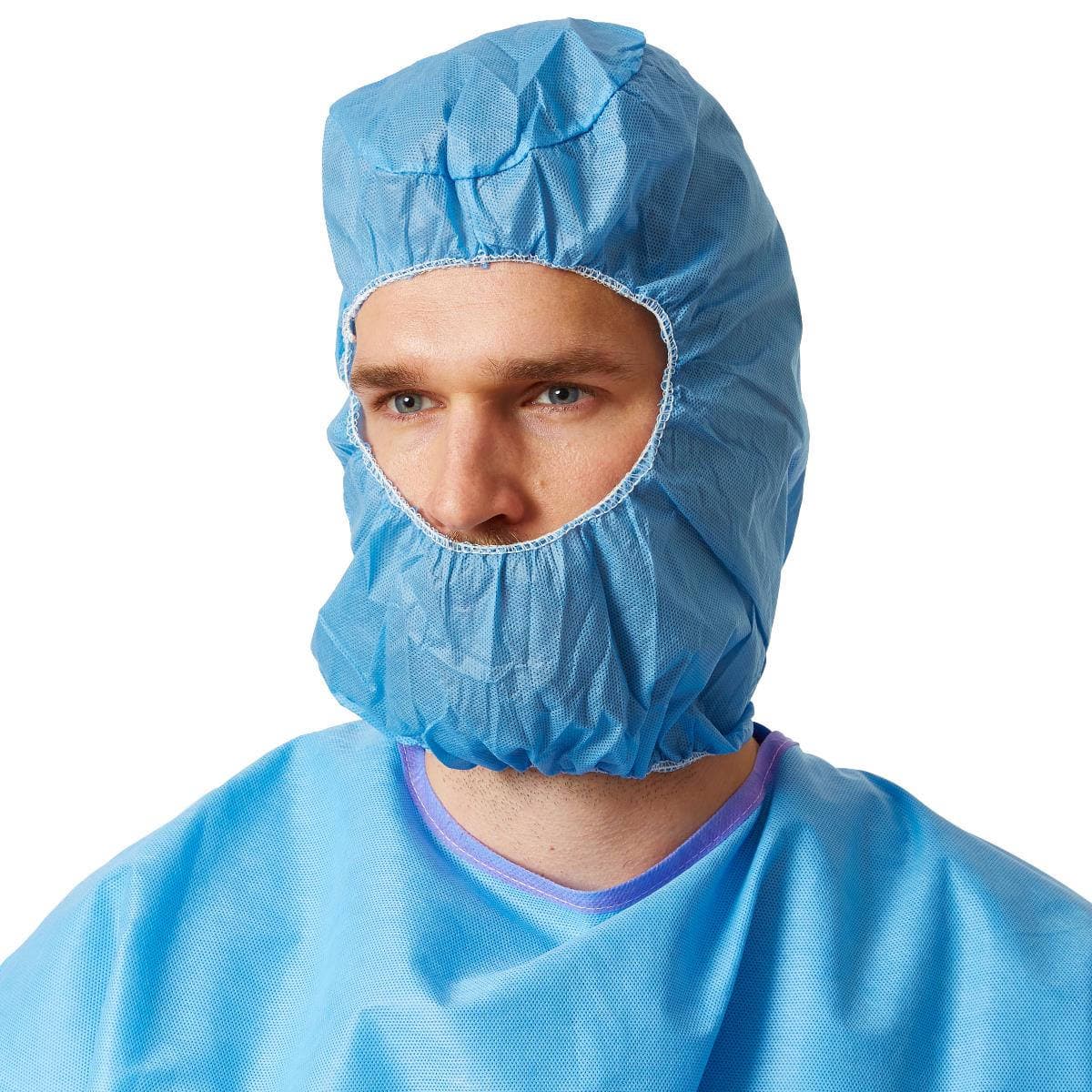 Medline Multilayer Head and Beard Covers, Blue - Image 1