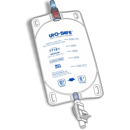 Uro-Safe Urinary Leg Bag with Semi-Transparent Front and Opaque-White Back, Thumb Clamp, 18 oz - Each - Image 1