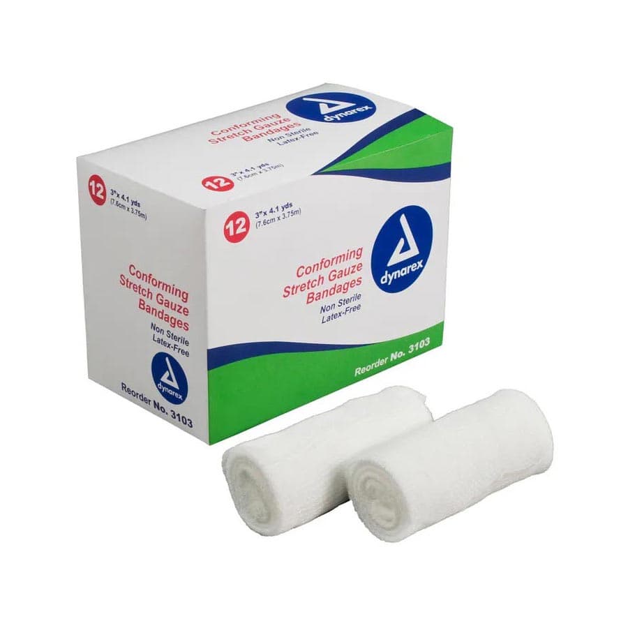 Dynarex Conforming Stretch Gauze Bandage, Non Sterile, 3 Inch x 4-1/10 Yard - Case of 96 - Image 1