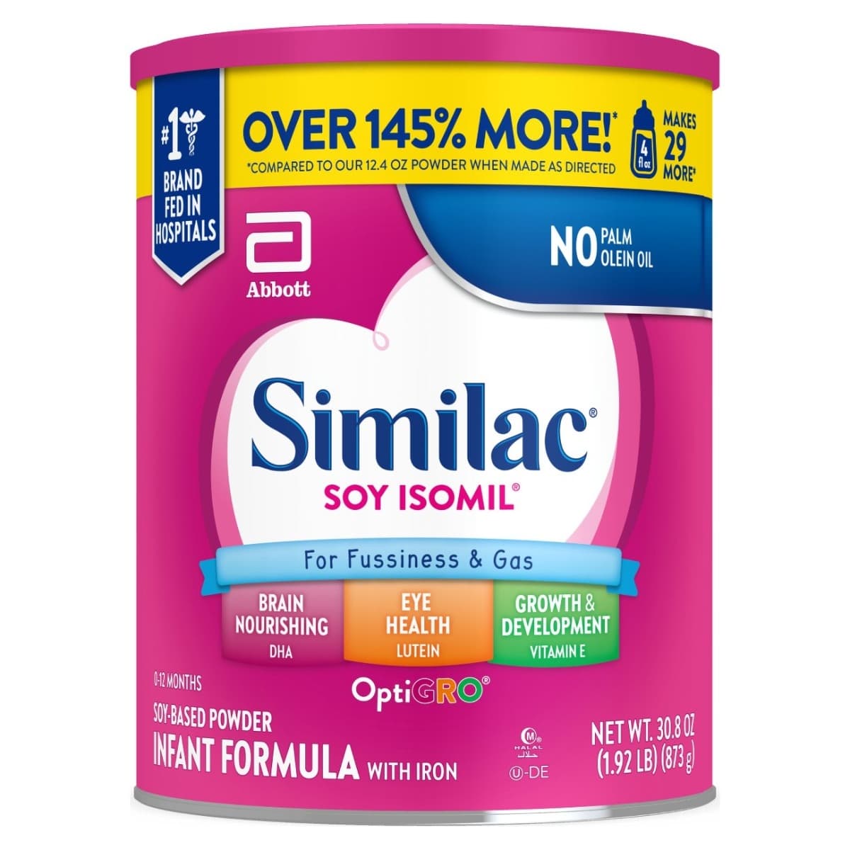 Similac Soy Isomil Infant Formula with OPTIGRO, 30.8 oz - Case of 4 - Image 1