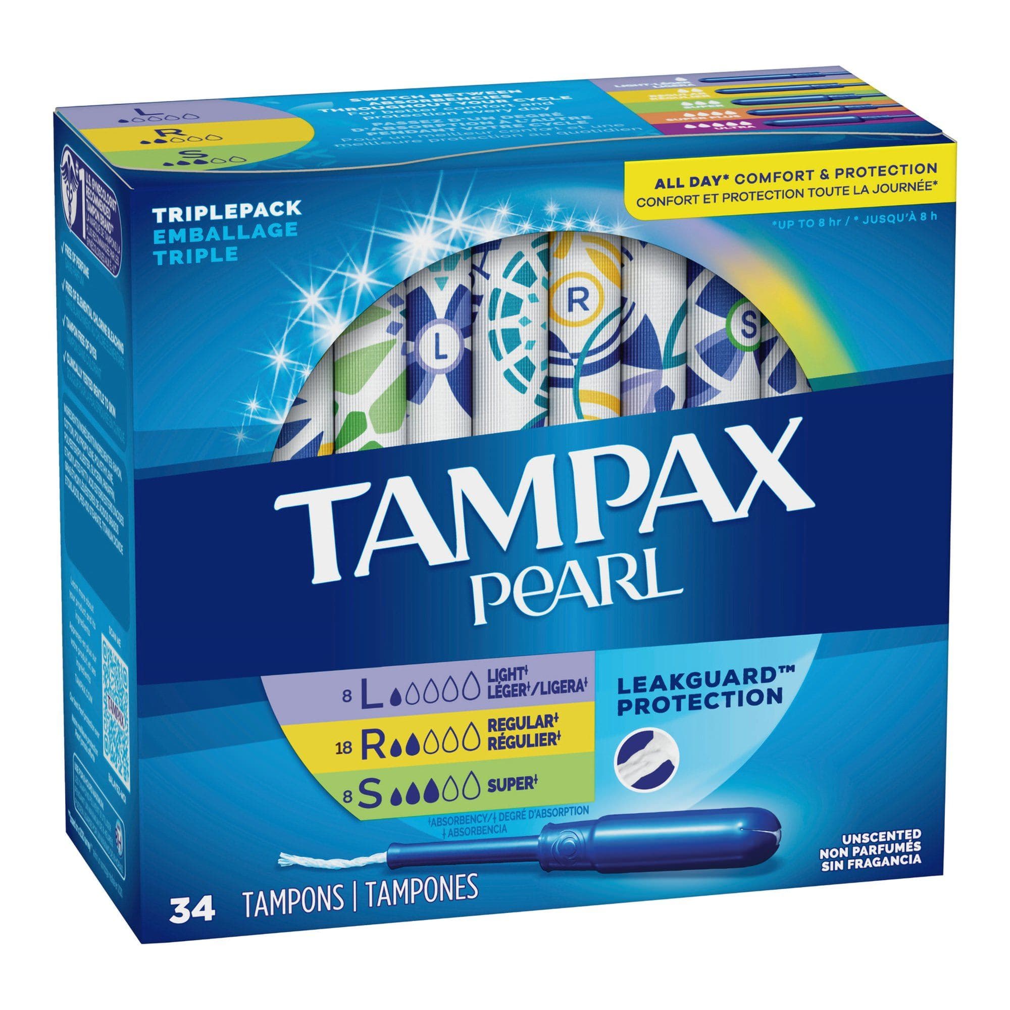 Tampax Pearl Light-Regular-Super Absorbency Plastic Applicator - Box of 34 - Image 1