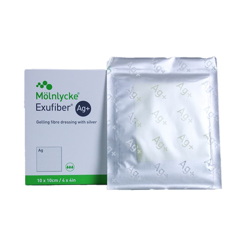 Exufiber Ag+ Antimicrobial Gelling Fiber Dressing, 4 x 4 Inch - Each - Image 1