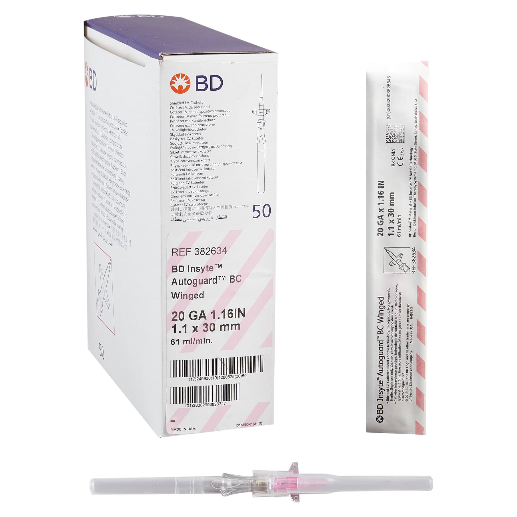 BD Insyte Autoguard BC Peripheral IV Catheter, 20 Gauge, 1.16 Inch, 61 mL per min - Case of 200 - Image 1