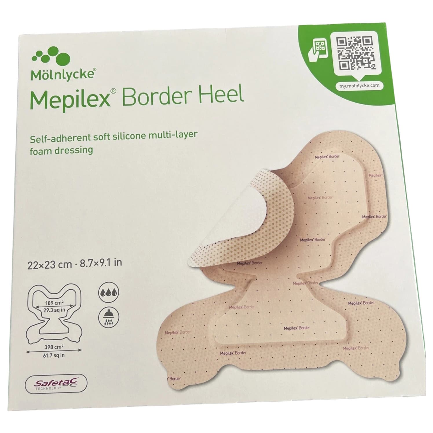 Mepilex Border Heel Dressing, 8-3/5 x 9 Inch - Box of 10 - Image 1