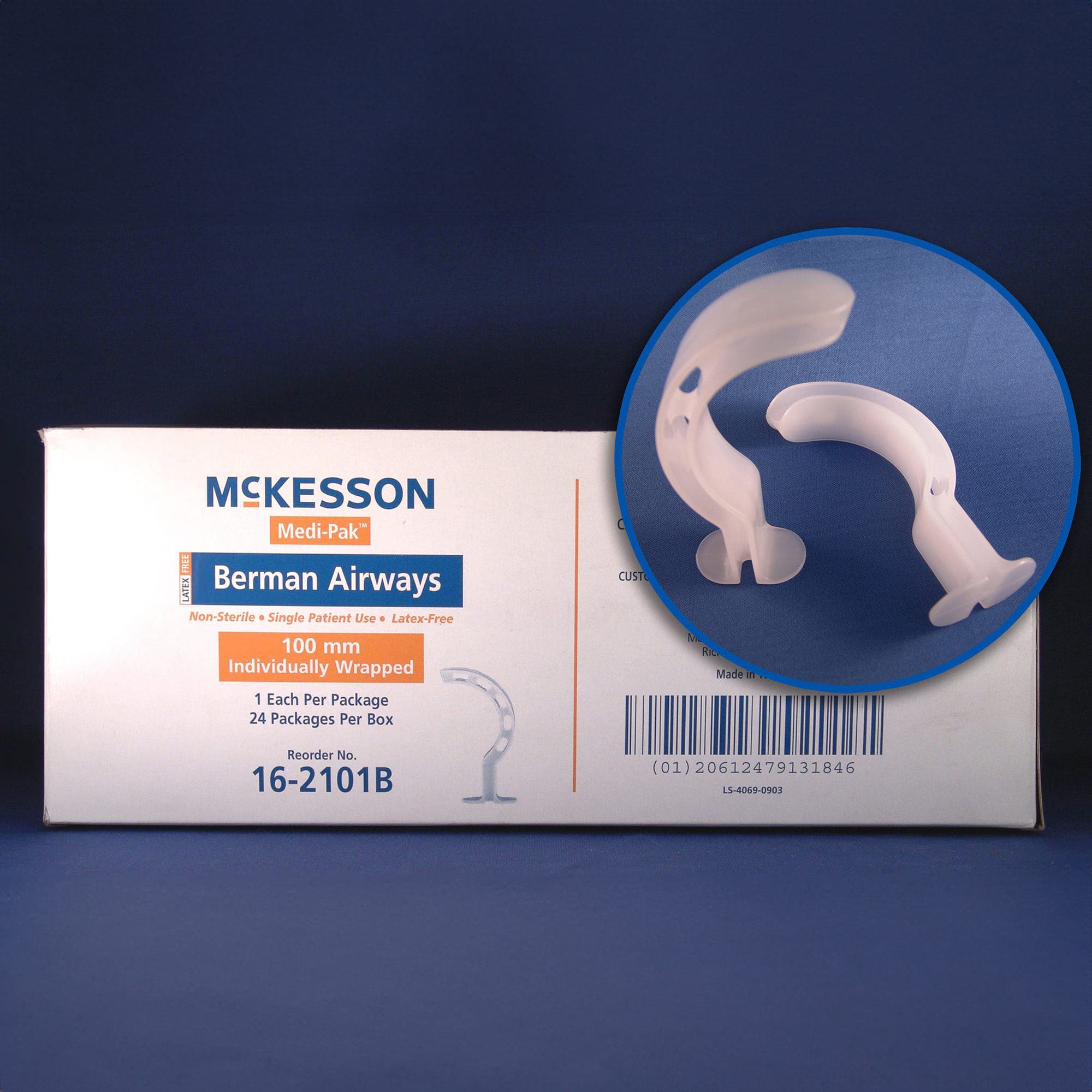 McKesson Berman Oropharyngeal Airway NonSterile Single Patient Use, ISO 7, 70 mm Length, 51 to 75 mm - Box of 24 - Image 1