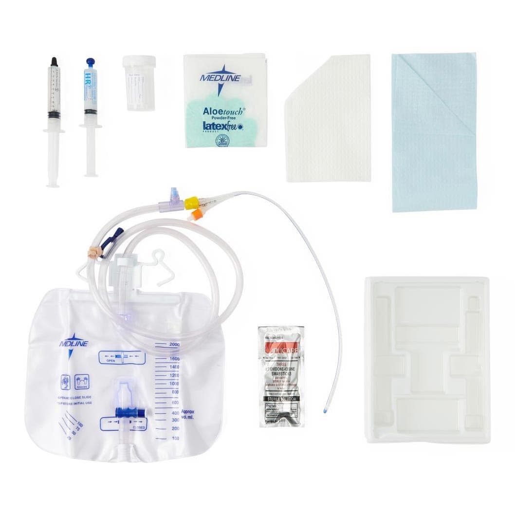 Medline 2-Layer 100% Silicone Foley Catheter Trays, Anti-Reflux Tower, 16 Fr - Case of 10 - Image 1